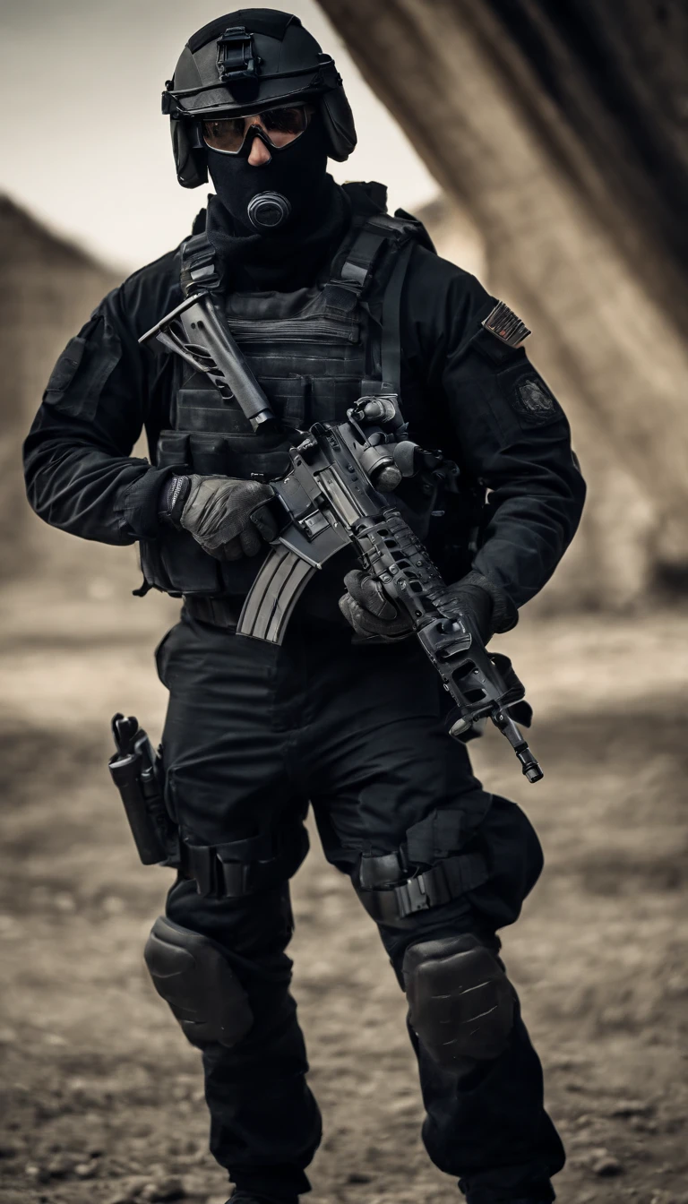 (Best quality,4K,8K,A high resolution,Masterpiece:1.2),Ultra-detailed,(Realistic,Photorealistic,photo-realistic:1.37), One of them wore a black SWAT uniform，Man in black helmet, A man in a black mask holds a gun, Air rifle CQB, French Special Operations, realistic soldiers, Soldiers in tactical equipment, tactical gear, cinematic —ar 16:9, realistic military equipment, Tactical armor, Black tactical equipment, combat outfit, Futuristic soldier costume, special forces security(Best quality,4K,8K,A high resolution,Masterpiece:1.2),Ultra-detailed,(Realistic,Photorealistic,photo-realistic:1.37), One of them wore a black SWAT uniform，Man in black helmet, A man wearing a black skull mask holds a gun, assault rifle，CQB, French Special Operations, realistic soldiers, Soldiers in tactical equipment, tactical gear, cinematic —ar 16:9, realistic military equipment, Tactical armor, Black tactical equipment, combat outfit, Futuristic soldier costume, special forces security，FBI official，Zombie crisis，Zombie background，There was chaos，Police shoot at zombies