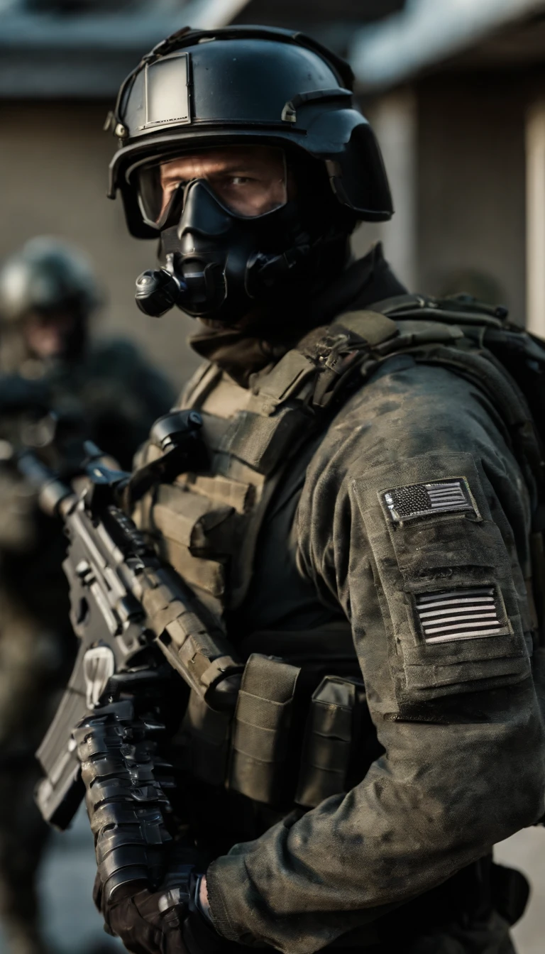 (Best quality,4K,8K,A high resolution,Masterpiece:1.2),Ultra-detailed,(Realistic,Photorealistic,photo-realistic:1.37), One of them wore a black SWAT uniform,Man in black helmet, A man in a black mask holds a gun, Air rifle CQB, French Special Operations, realistic soldiers, Soldiers in tactical equipment, tactical gear, cinematic —ar 16:9, realistic military equipment, Tactical armor, Black tactical equipment, combat outfit, Futuristic soldier costume, special forces security(Best quality,4K,8K,A high resolution,Masterpiece:1.2),Ultra-detailed,(Realistic,Photorealistic,photo-realistic:1.37), One of them wore a black SWAT uniform,Man in black helmet, A man wearing a black skull mask holds a gun, assault rifle,CQB, French Special Operations, realistic soldiers, Soldiers in tactical equipment, tactical gear, cinematic —ar 16:9, realistic military equipment, Tactical armor, Black tactical equipment, combat outfit, Futuristic soldier costume, special forces security,FBI official,Zombie crisis,Zombie background,There was chaos,Police shoot at zombies