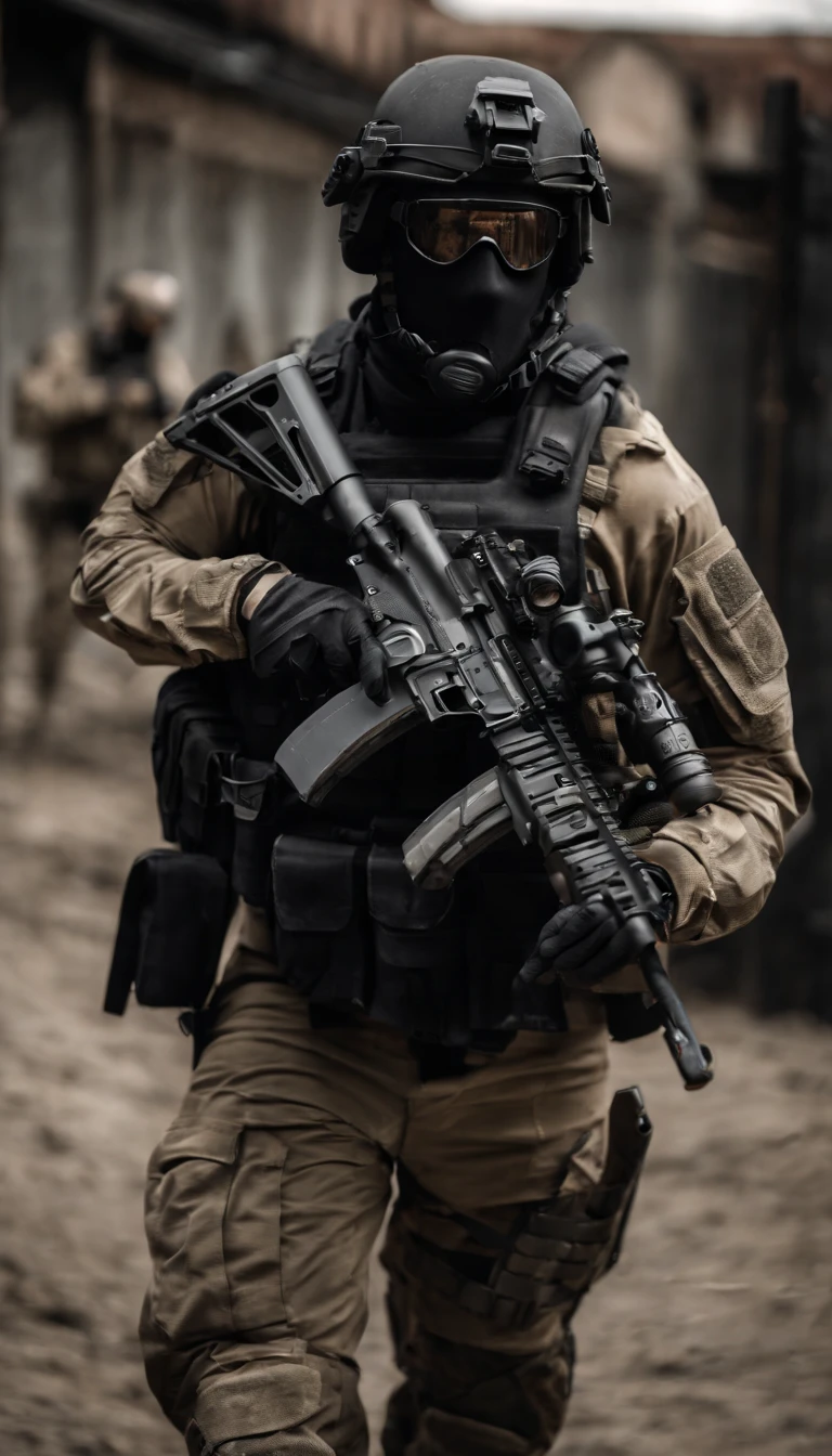 (Best quality,4K,8K,A high resolution,Masterpiece:1.2),Ultra-detailed,(Realistic,Photorealistic,photo-realistic:1.37), One of them wore a black SWAT uniform,Man in black helmet, A man in a black mask holds a gun, Air rifle CQB, French Special Operations, realistic soldiers, Soldiers in tactical equipment, tactical gear, cinematic —ar 16:9, realistic military equipment, Tactical armor, Black tactical equipment, combat outfit, Futuristic soldier costume, special forces security(Best quality,4K,8K,A high resolution,Masterpiece:1.2),Ultra-detailed,(Realistic,Photorealistic,photo-realistic:1.37), One of them wore a black SWAT uniform,Man in black helmet, A man wearing a black skull mask holds a gun, assault rifle,CQB, French Special Operations, realistic soldiers, Soldiers in tactical equipment, tactical gear, cinematic —ar 16:9, realistic military equipment, Tactical armor, Black tactical equipment, combat outfit, Futuristic soldier costume, special forces security,FBI official,Zombie crisis,Zombie background,There was chaos,Police shoot at zombies