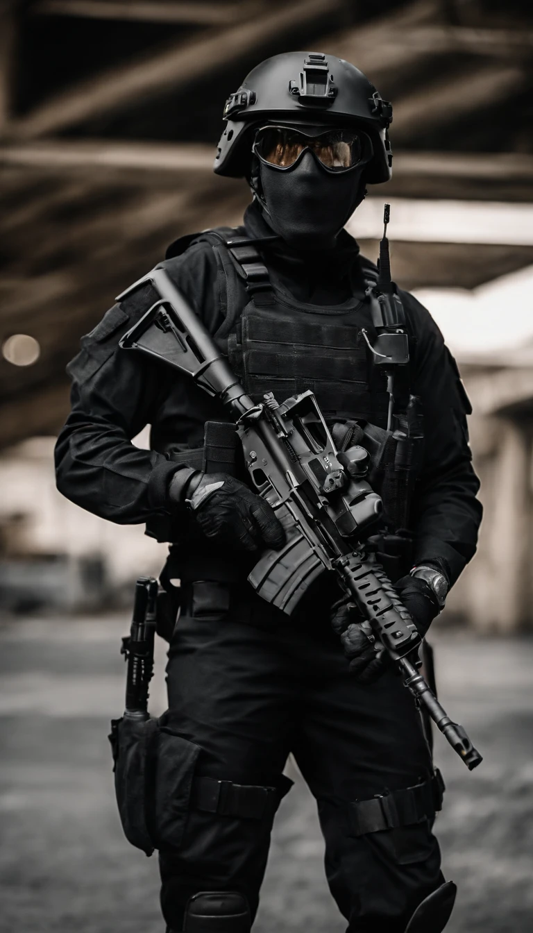 (Best quality,4K,8K,A high resolution,Masterpiece:1.2),Ultra-detailed,(Realistic,Photorealistic,photo-realistic:1.37), One of them wore a black SWAT uniform，Man in black helmet, A man in a black mask holds a gun, Air rifle CQB, French Special Operations, realistic soldiers, Soldiers in tactical equipment, tactical gear, cinematic —ar 16:9, realistic military equipment, Tactical armor, Black tactical equipment, combat outfit, Futuristic soldier costume, special forces security(Best quality,4K,8K,A high resolution,Masterpiece:1.2),Ultra-detailed,(Realistic,Photorealistic,photo-realistic:1.37), One of them wore a black SWAT uniform，Man in black helmet, A man wearing a black skull mask holds a gun, assault rifle，CQB, French Special Operations, realistic soldiers, Soldiers in tactical equipment, tactical gear, cinematic —ar 16:9, realistic military equipment, Tactical armor, Black tactical equipment, combat outfit, Futuristic soldier costume, special forces security，FBI official，Zombie crisis，Zombie background，There was chaos，Police shoot at zombies