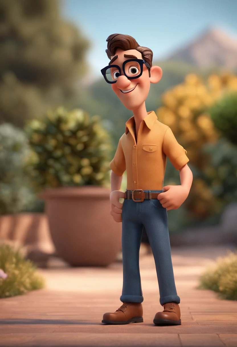 Cartoon character of a man with black glasses and a blue shirt, animation character, Caractere estilizado, animation style rendering, 3D estilizado, Arnold Maya render, 3 d render stylized, toon render keyshot, Personagem 3D, Personagem 3D, 3d rendering stylized, 3 d character render, personagem de desenho animado, Personagem de close up, Pose de personagem,  (Estilo Pixar) (master part:1.2) (Bokeh) (best quality) (pele detalhada) (textura detalhada) (8k) (argila) (Cinematic lighting) (foco nítido