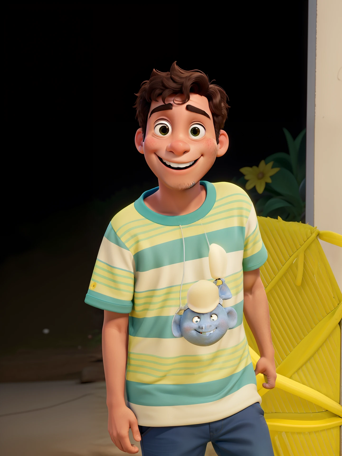 Um menino sorrindo, imagem de qualidade, estilo pixar, fundo iluminado