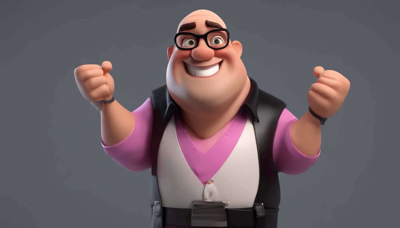 Cartoon character of a man with pink glasses and a black polo shirt, Shaved hair With beard and old school tattoo on arm, animation character, Caractere estilizado, animation style rendering, 3D estilizado, Arnold Maya render, 3 d render stylized, toon render keyshot, Personagem 3D, Personagem 3D, 3d rendering stylized, 3 d character render, personagem de desenho animado, Personagem de close up, Pose de personagem,  (Estilo Pixar) (master part:1.2) (Bokeh) (best quality) (pele detalhada) (textura detalhada) (8k) (argila) (Cinematic lighting) (foco nítido