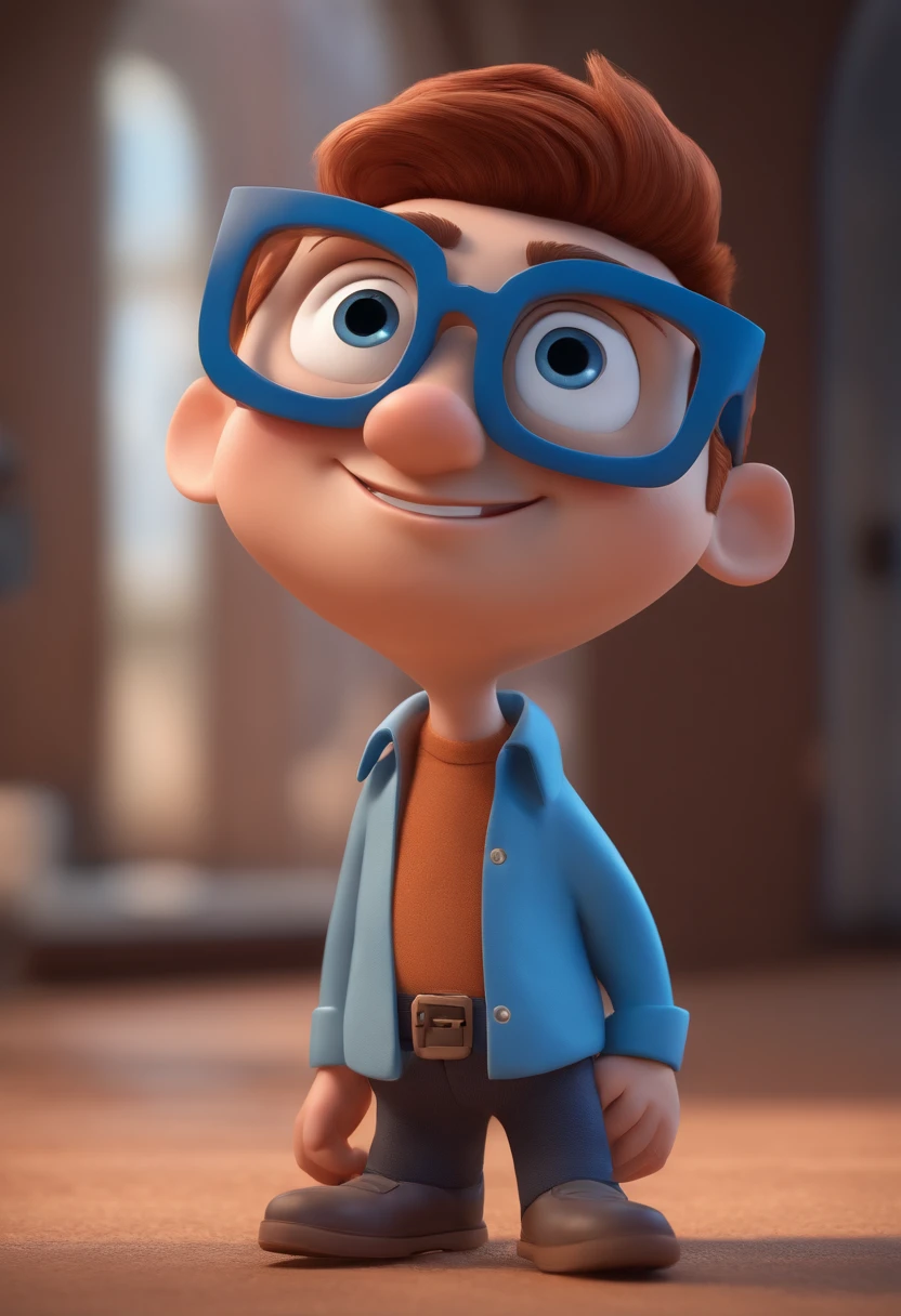 Cartoon character of a man with black glasses and a blue shirt, animation character, Caractere estilizado, animation style rendering, 3D estilizado, Arnold Maya render, 3 d render stylized, toon render keyshot, Personagem 3D, Personagem 3D, 3d rendering stylized, 3 d character render, personagem de desenho animado, Personagem de close up, Pose de personagem,  (Estilo Pixar) (master part:1.2) (Bokeh) (best quality) (pele detalhada) (textura detalhada) (8k) (argila) (Cinematic lighting) (foco nítido