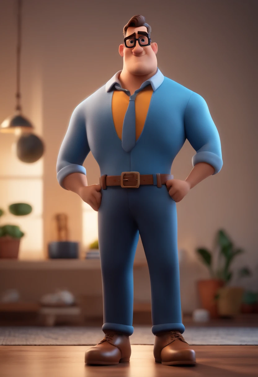 Cartoon character of a man with black glasses and a blue shirt, animation character, Caractere estilizado, animation style rendering, 3D estilizado, Arnold Maya render, 3 d render stylized, toon render keyshot, Personagem 3D, Personagem 3D, 3d rendering stylized, 3 d character render, personagem de desenho animado, Personagem de close up, Pose de personagem, (Estilo Pixar) (master part:1.2) (Bokeh) (best quality) (pele detalhada) (textura detalhada) (8k) (argila) (Cinematic lighting) (foco nítido