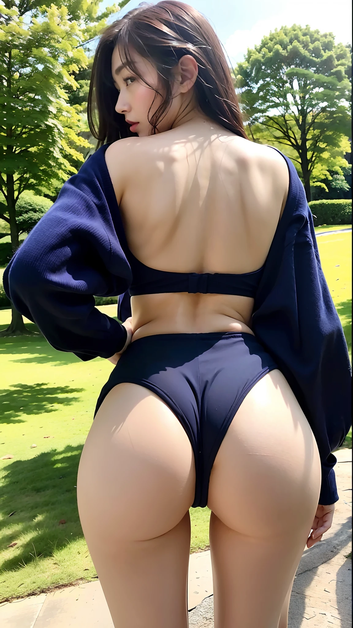 Hands of a man touching his buttocks、