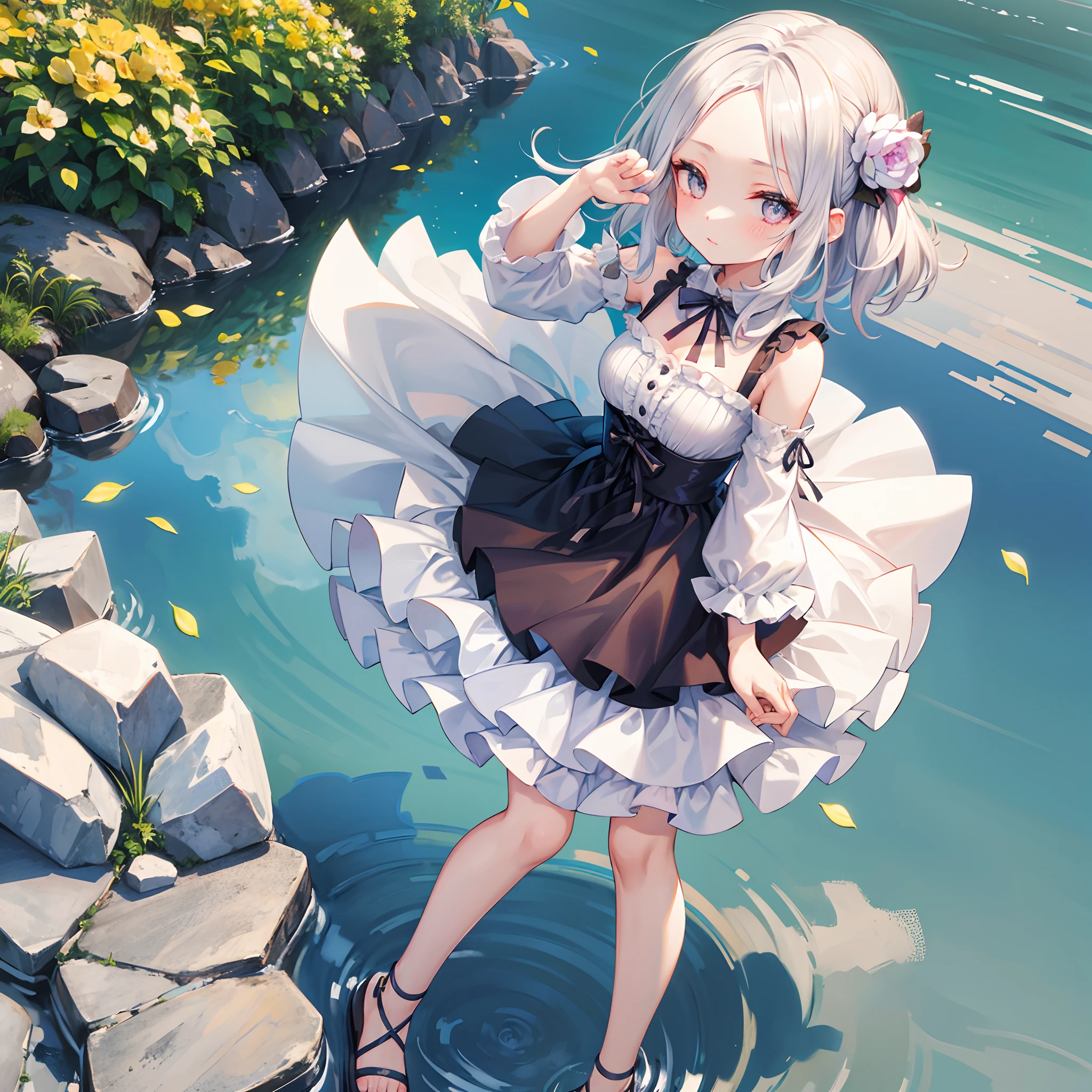 The girl with silver hair had her kachusha perched slightly back, and her radiant forehead was on full display, reflecting her carefree spirit.Floral dresses are a must-have for the spring season.