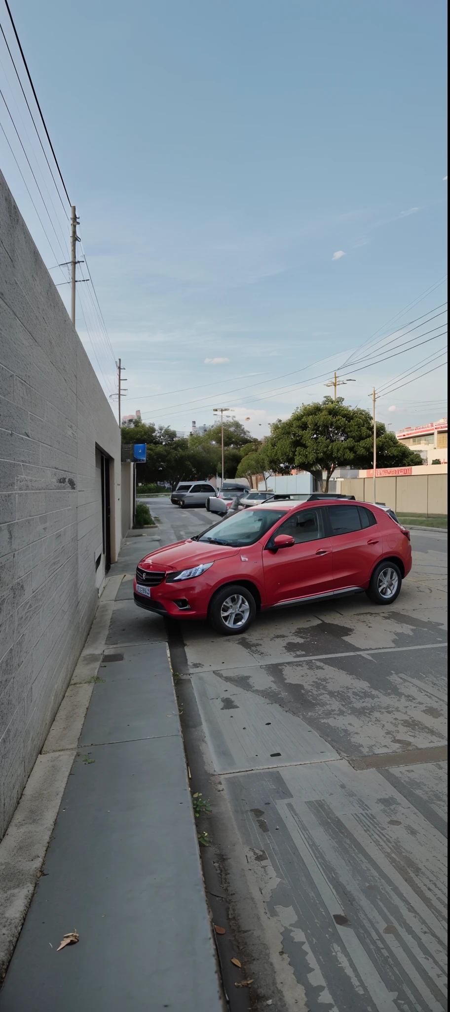 There is a red car parked in a parking lot next to a building, Haval F 7, por Julius como se, imagem frenteal, Frente, Directed by: Felipe Seade, Frente cheia, imagem de alta qualidade, 8k)), carro vermelho, Directed by: Luis Miranda, Tomado com Sony Alpha 9, Directed by: Jacob Pynas, frente
