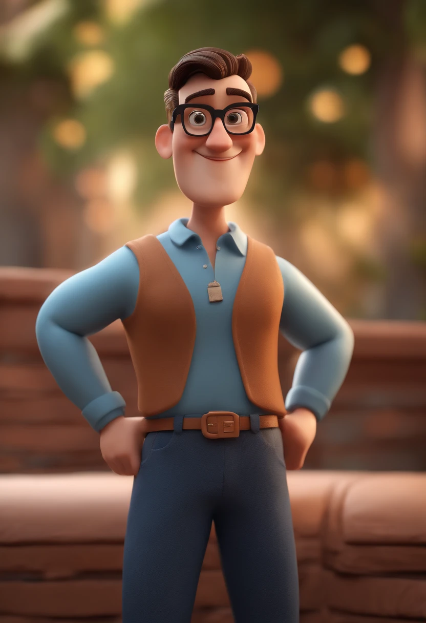Cartoon character of a man with black glasses and a blue shirt, animation character, Caractere estilizado, animation style rendering, 3D estilizado, Arnold Maya render, 3 d render stylized, toon render keyshot, Personagem 3D, Personagem 3D, 3d rendering stylized, 3 d character render, personagem de desenho animado, Personagem de close up, Pose de personagem, (Estilo Pixar) (master part:1.2) (Bokeh) (best quality) (pele detalhada) (textura detalhada) (8k) (argila) (Cinematic lighting) (foco nítido