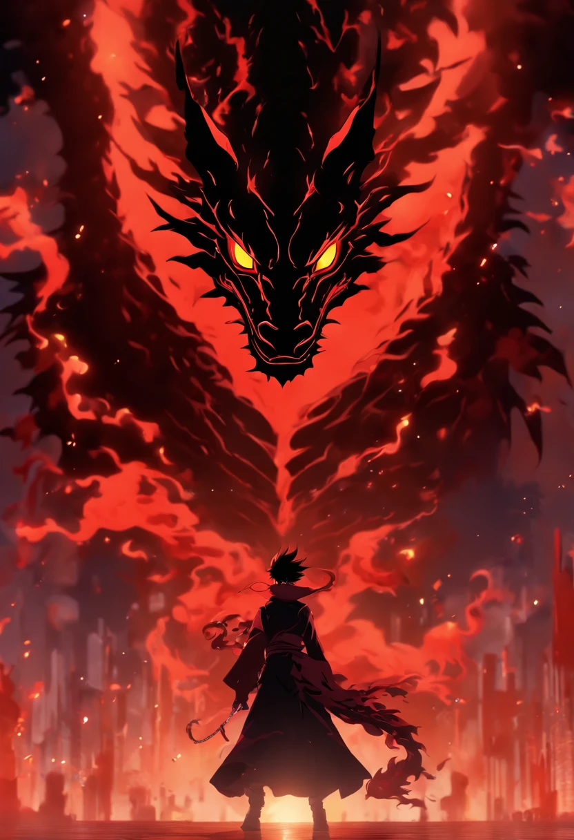 (A-red-themed,18K resolution,altamente detalhado,master part:1.2),uma jovem  vestindo um manto branco, segurando um grimorio brilhante vermelho ,poisonous substances in the air, with a faint ghostly silhouette of a black dragon hovering over his head.
