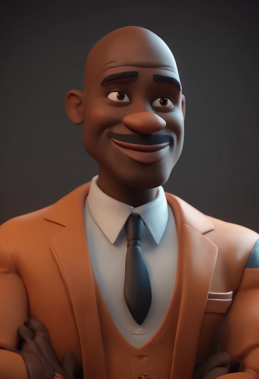 Cartoon character of a bald black man animation character, Caractere estilizado, animation style rendering, 3D estilizado, Arnold Maya render, 3 d render stylized, toon render keyshot, Personagem 3D, Personagem 3D, 3d rendering stylized, 3 d character render, personagem de desenho animado, Personagem de close up, Pose de personagem,  (Estilo Pixar) (master part:1.2) (Bokeh) (best quality) (pele detalhada) (textura detalhada) (8k) (argila) (Cinematic lighting) (foco nítido