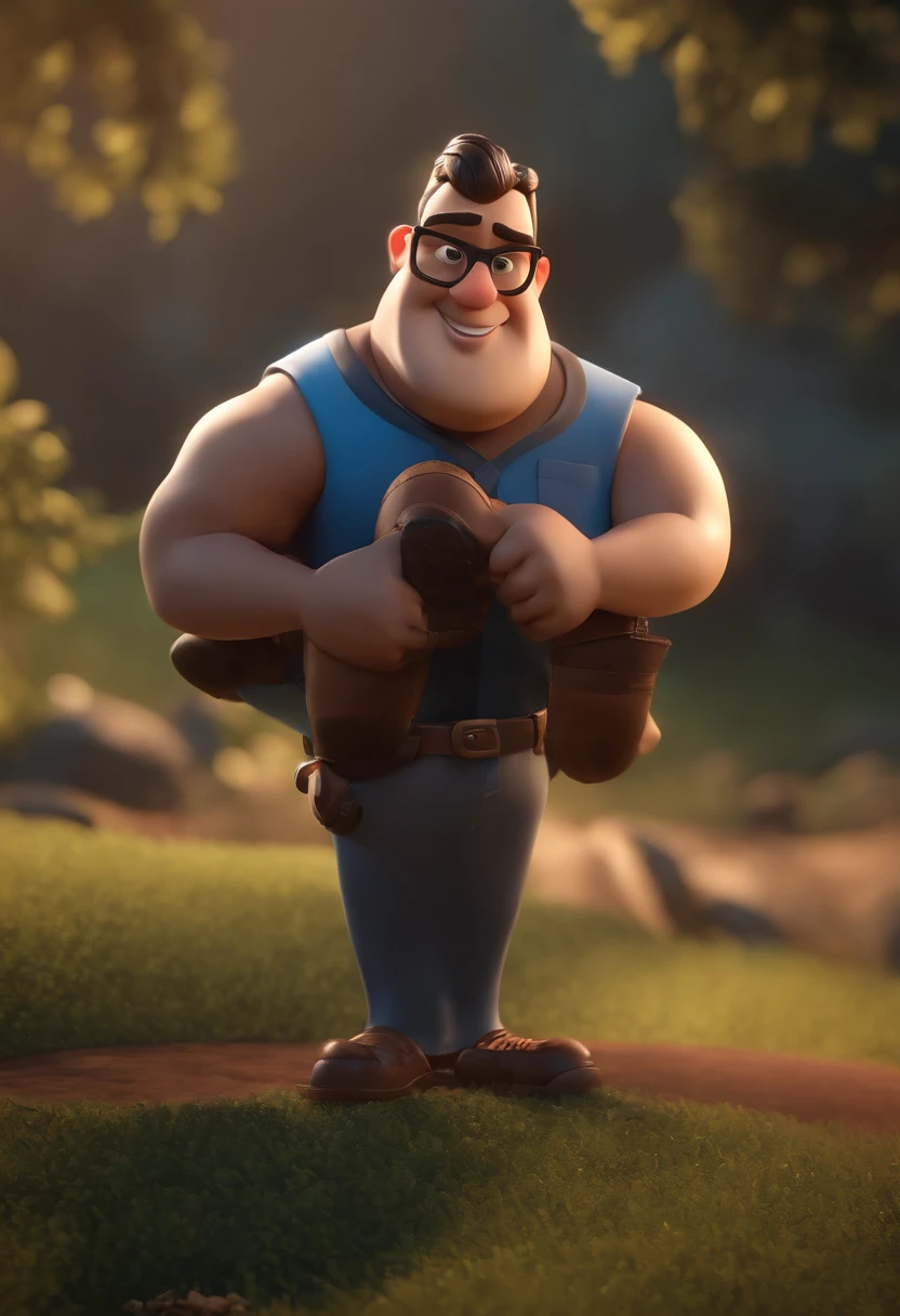 Cartoon character of a man wearing black glasses and a blue shirt, um personagem animado, Caractere estilizado, animation style rendering, 3D estilizado, Arnold Maya render, 3 d render stylized, toon render keyshot, Personagem 3D, Personagem 3D, 3d rendering stylized, 3 d character render, personagem de desenho animado, Personagem de close up, Pose de personagem, (Estilo Pixar) (master part:1.2) (Bokeh) (best quality) (pele detalhada) (textura detalhada) (8k) (argila) (Cinematic lighting) (foco nítido,Senta e vaza a parte superior do corpo