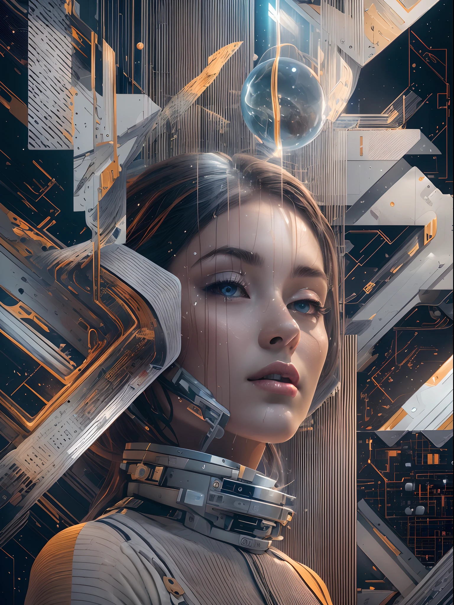 (best quality,4k,8k,highres,masterpiece:1.2),ultra-detailed,(realistic,photorealistic,photo-realistic:1.37),1girl,space thriller movie poster,Bauhaus:1.1,shapes,lines,abstract,cosmic elements,harmonious color scheme,contrasting black and white,geometric forms,strong perspective,futuristic atmosphere,shadows and highlights,subtle texture,sublime,marvelous,awe-inspiring,vibrant colors,mysterious aura,dynamic composition,bold typography,graceful curves,smooth transitions,otherworldly scenery,sophisticated depth,mesmerizing,visually striking,unique and innovative,eye-catching design,fluid symmetry,negative space,atmospheric lighting,ethereal ambiance,emotional impact,expressive contrast,textured surfaces,fine details,sci-fi influences,aesthetic beauty,mind-bending visuals.
