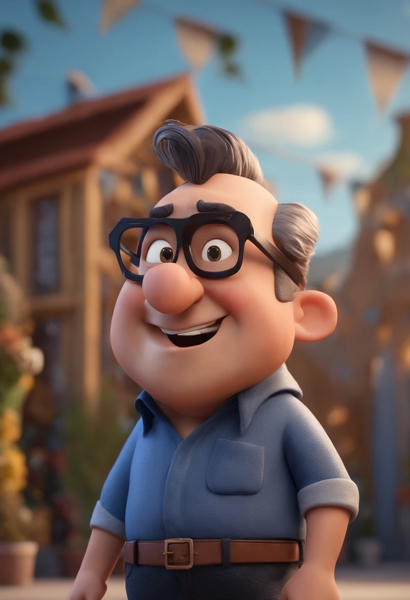 Cartoon character of a man with black glasses and a blue shirt, animation character, Caractere estilizado, animation style rendering, 3D estilizado, Arnold Maya render, 3 d render stylized, toon render keyshot, Personagem 3D, Personagem 3D, 3d rendering stylized, 3 d character render, personagem de desenho animado, Personagem de close up, Pose de personagem, (Estilo Pixar) (master part:1.2) (Bokeh) (best quality) (pele detalhada) (textura detalhada) (8k) (argila) (Cinematic lighting) (foco nítido