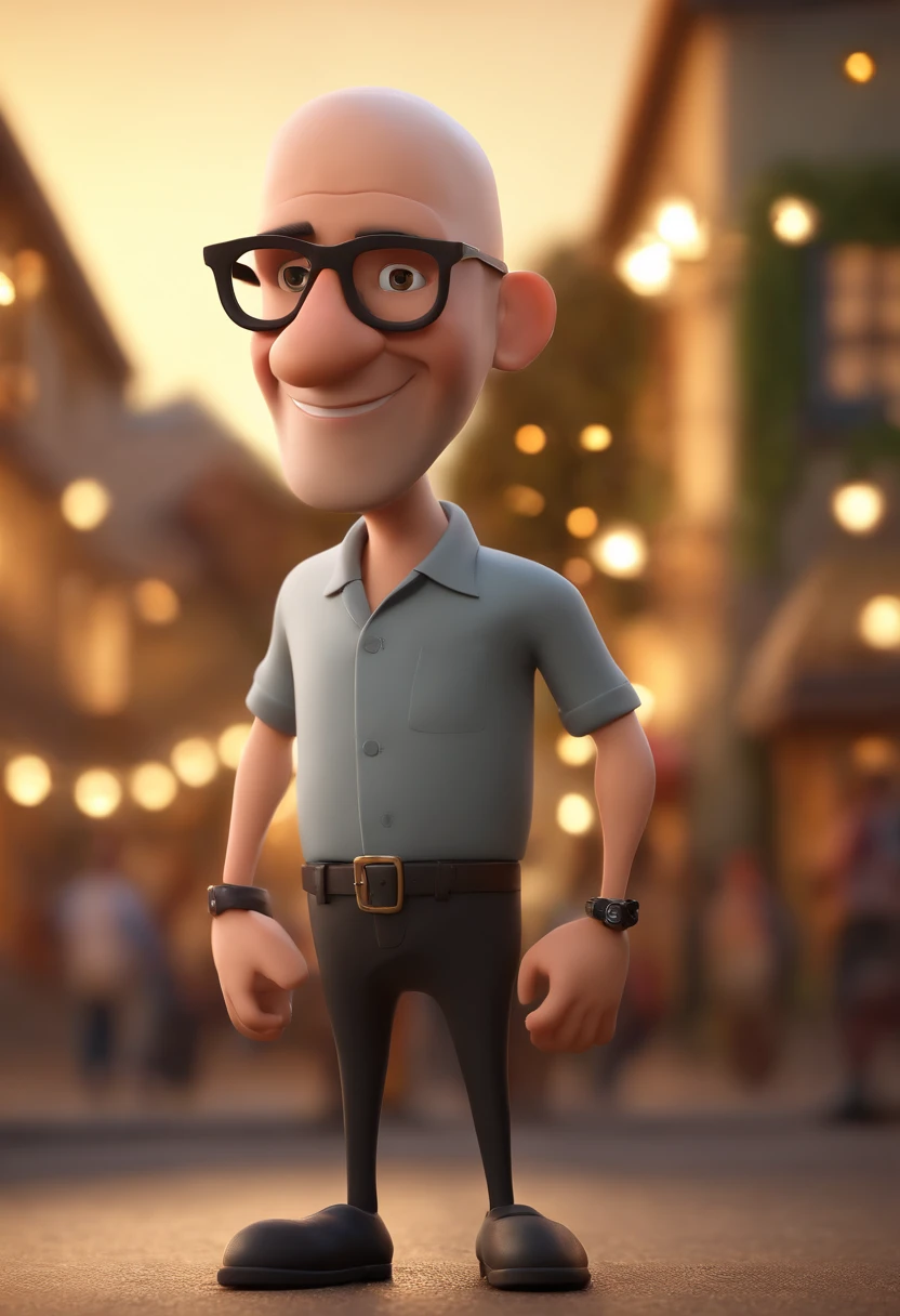 Cartoon character of a man with a shaved head and a large closed beard, with black glasses and a black shirt, animation character, Caractere estilizado, animation style rendering, 3D estilizado, Arnold Maya render, 3 d render stylized, toon render keyshot, Personagem 3D, Personagem 3D, 3d rendering stylized, 3 d character render, personagem de desenho animado, Personagem de close up, Pose de personagem,  (Estilo Pixar) (master part:1.2) (Bokeh) (best quality) (pele detalhada) (textura detalhada) (8k) (argila) (Cinematic lighting) (foco nítido)