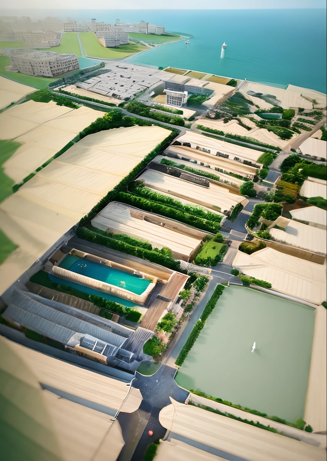 There is a painting,The picture is a large park with many trees, aerial illustration, Bird's eye view, bird's eyes view, bird's eyes view, bird's eyes view, high quality image”, aerial shot, bird's eyes view, bird's eyes view, softair center landscape, aerial perspective, Close portrait, a digital rendering, rendering, ariel view