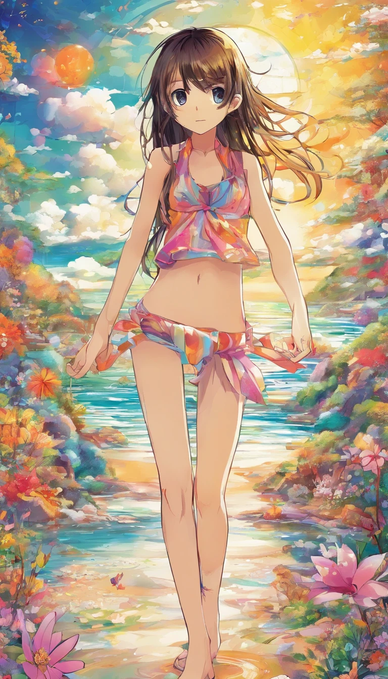 10 year old skinny girl barefoot in bikini