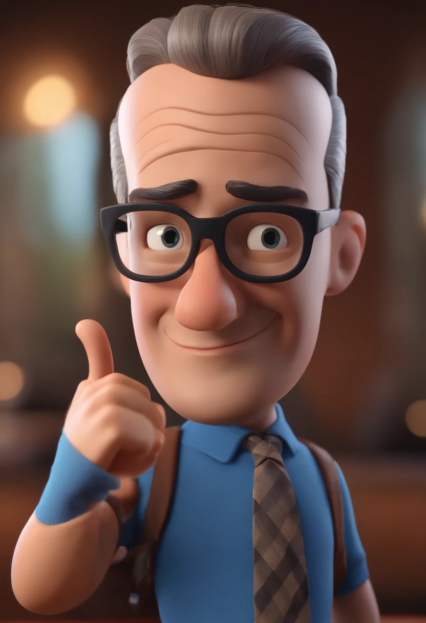 Cartoon character of a man with black glasses and a blue shirt, animation character, Caractere estilizado, animation style rendering, 3D estilizado, Arnold Maya render, 3 d render stylized, toon render keyshot, Personagem 3D, Personagem 3D, 3d rendering stylized, 3 d character render, personagem de desenho animado, Personagem de close up, Pose de personagem,  (Estilo Pixar) (master part:1.2) (Bokeh) (best quality) (pele detalhada) (textura detalhada) (8k) (argila) (Cinematic lighting) (foco nítido