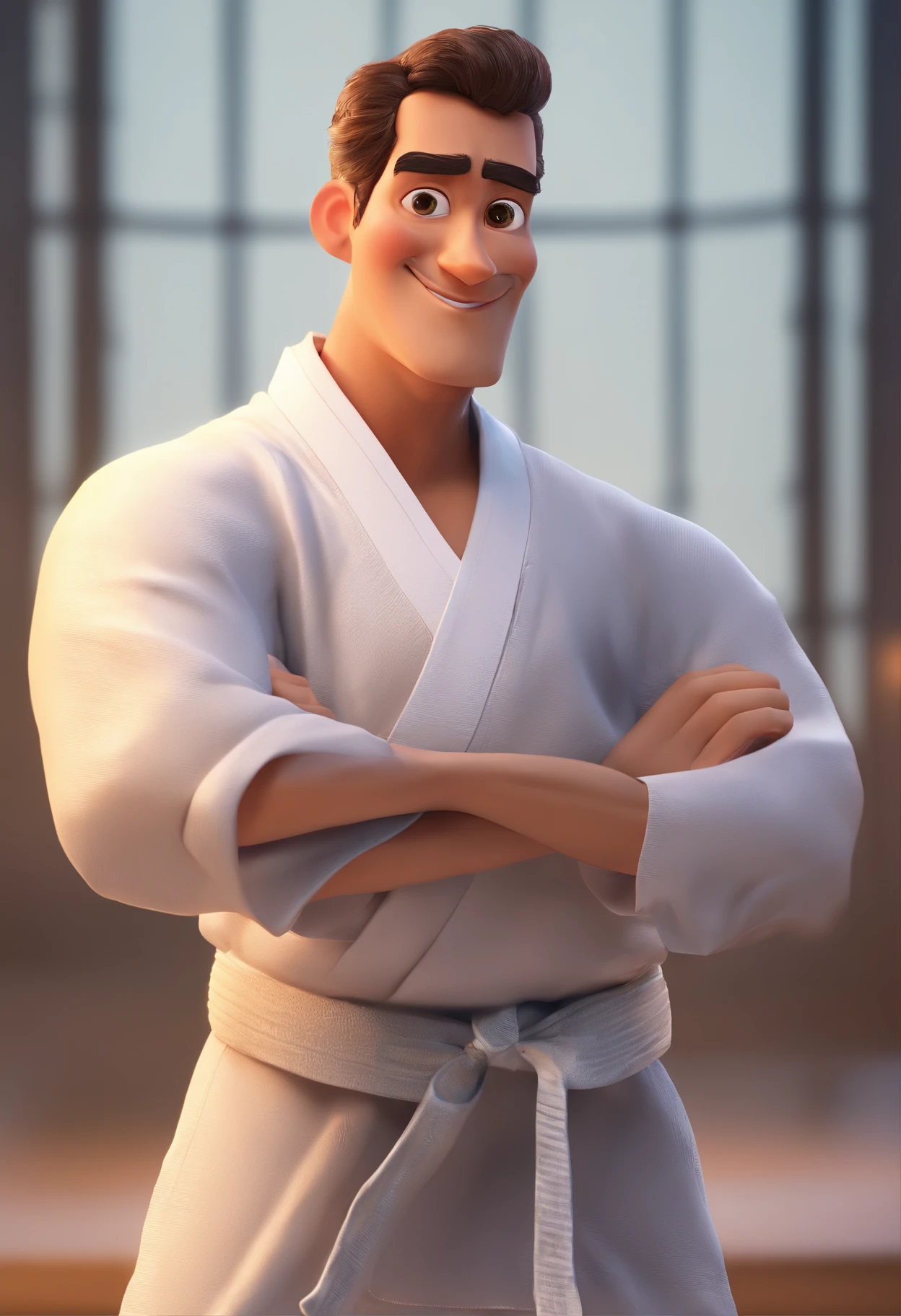 Cartoon character of a man in karate kimono, animation character, Caractere estilizado, animation style rendering, 3D estilizado, Arnold Maya render, 3 d render stylized, toon render keyshot, Personagem 3D, Personagem 3D, 3d rendering stylized, 3 d character render, personagem de desenho animado, Personagem de close up, Pose de personagem, (Estilo Pixar) (master part:1.2) (Bokeh) (best quality) (pele detalhada) (textura detalhada) (8k) (argila) (Cinematic lighting) (foco nítido