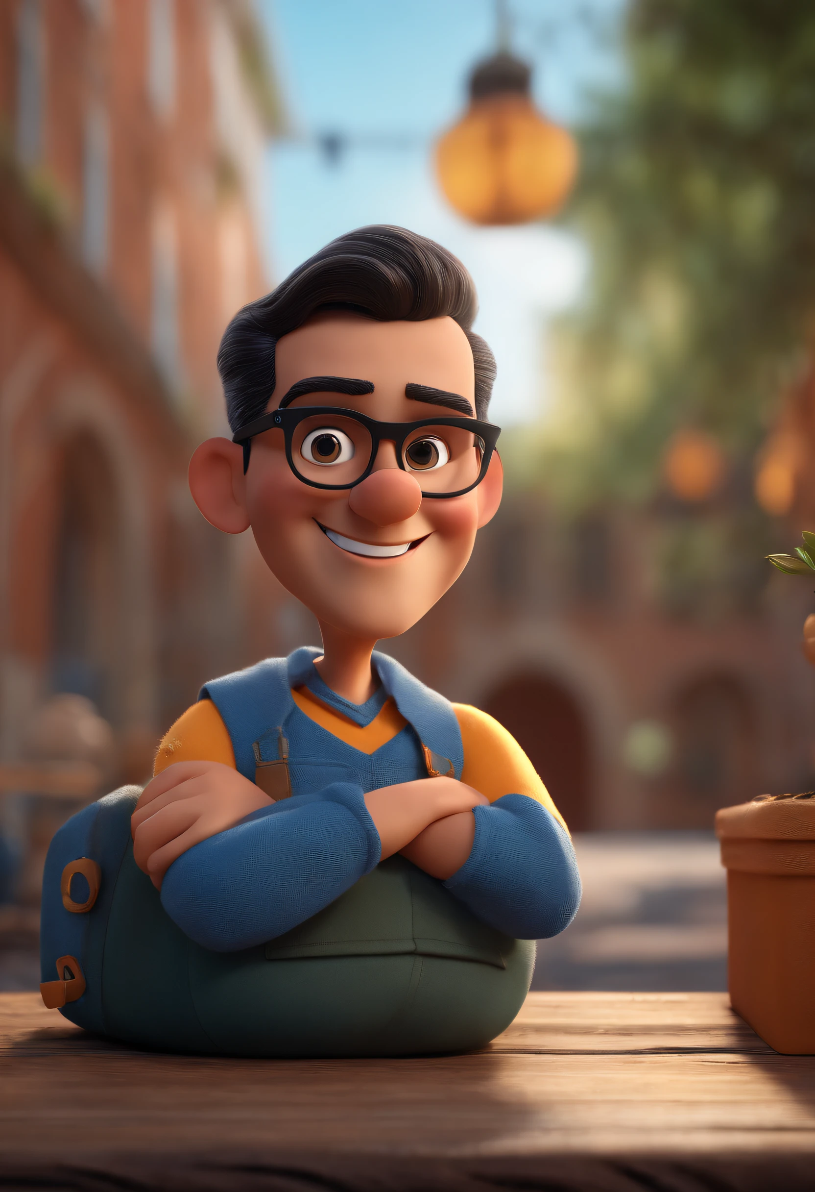 Cartoon character of a man with black glasses and a blue shirt, animation character, Caractere estilizado, animation style rendering, 3D estilizado, Arnold Maya render, 3 d render stylized, toon render keyshot, Personagem 3D, Personagem 3D, 3d rendering stylized, 3 d character render, personagem de desenho animado, Personagem de close up, Pose de personagem, (Estilo Pixar) (master part:1.2) (Bokeh) (best quality) (pele detalhada) (textura detalhada) (8k) (argila) (Cinematic lighting) (foco nítido