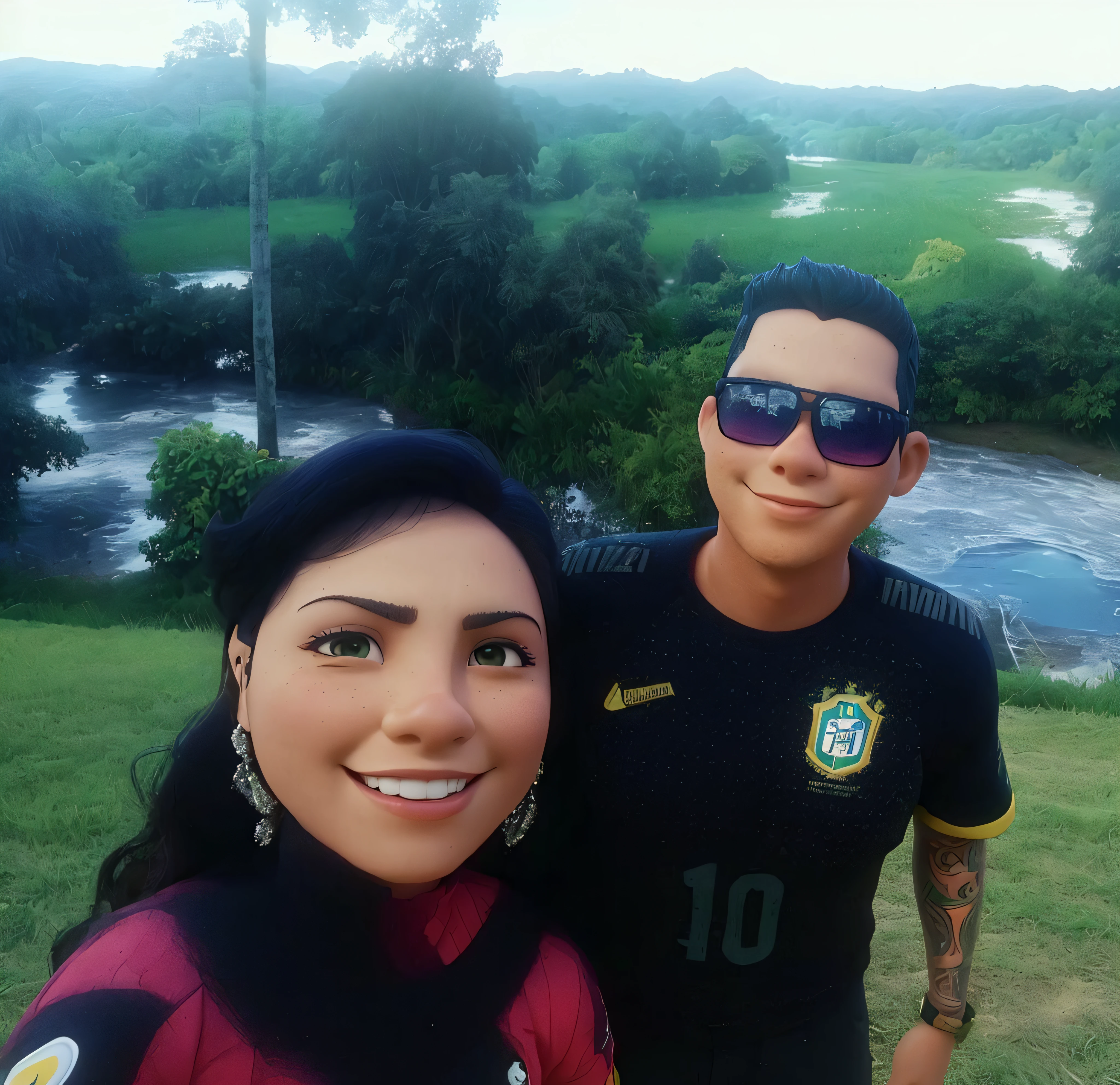 There's a man and a woman standing next to each other in a field, 3 5 year brazilian mother, mateus 9 5, Ronaldo Nazario Fenomeno, rio ao fundo, Ronaldo Luis Nazario de Lima, Ronaldo Luis Nazario da Lima, Directed by: Nandor Soldier, no instagram, Directed by: Willian Murai, with sunset, par