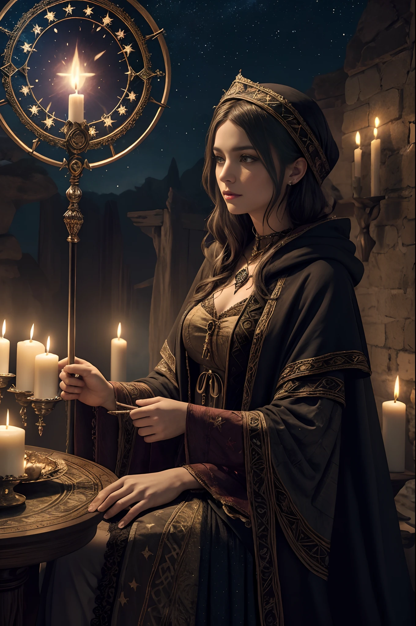 Thin, (Best Illustration), 8k Resolution, Intricate Detail, Best Quality, Realistic, Ultra Detailed, Best Lighting, Best Shadows, Ultra HD, A Wicca Witch