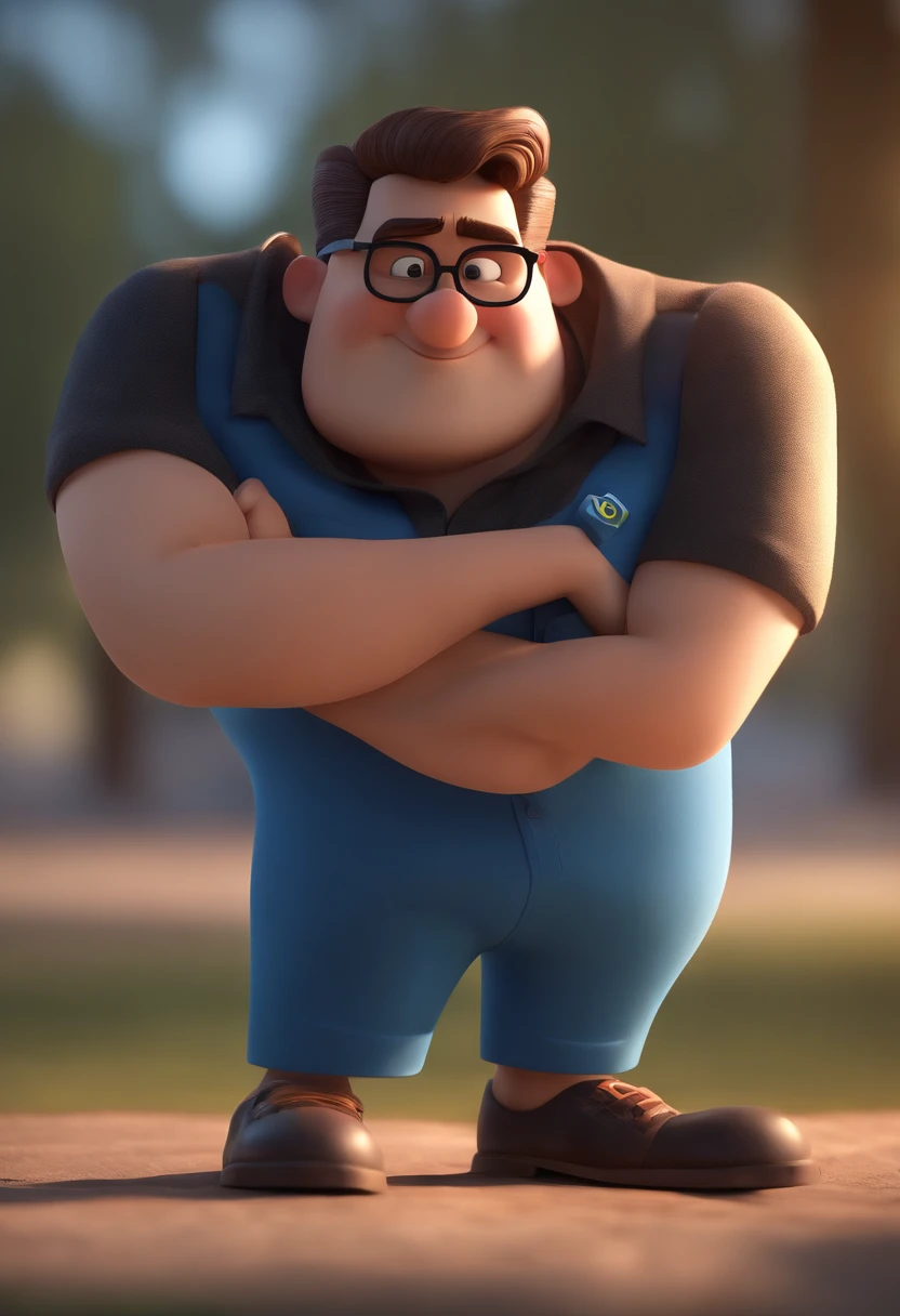 Cartoon character of a man wearing black glasses and a blue shirt, um personagem animado, Caractere estilizado, animation style rendering, 3D estilizado, Arnold Maya render, 3 d render stylized, toon render keyshot, Personagem 3D, Personagem 3D, 3d rendering stylized, 3 d character render, personagem de desenho animado, Personagem de close up, Pose de personagem, (Estilo Pixar) (master part:1.2) (Bokeh) (best quality) (pele detalhada) (textura detalhada) (8k) (argila) (Cinematic lighting) (foco nítido，Senta e vaza a parte superior do corpo