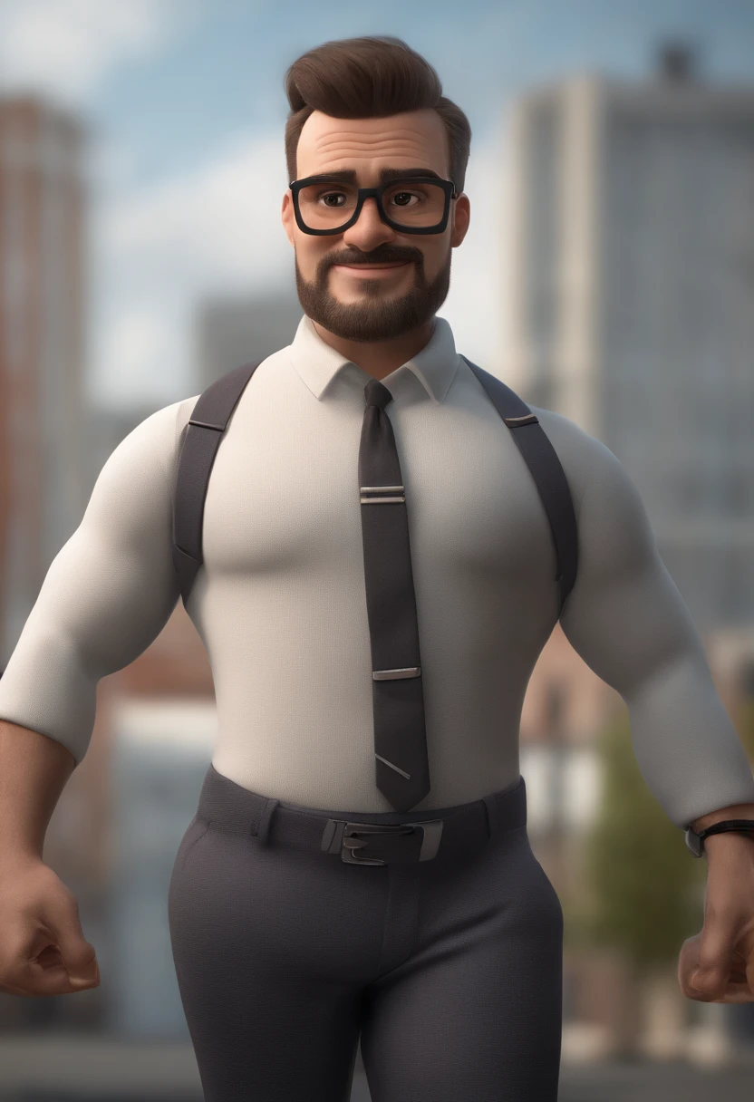 Cartoon character of a man wearing black glasses and a blue shirt, um personagem animado, Caractere estilizado, animation style rendering, 3D estilizado, Arnold Maya render, 3 d render stylized, toon render keyshot, Personagem 3D, Personagem 3D, 3d rendering stylized, 3 d character render, personagem de desenho animado, Personagem de close up, Pose de personagem, (Estilo Pixar) (master part:1.2) (Bokeh) (best quality) (pele detalhada) (textura detalhada) (8k) (argila) (Cinematic lighting) (foco nítido，Senta e vaza a parte superior do corpo