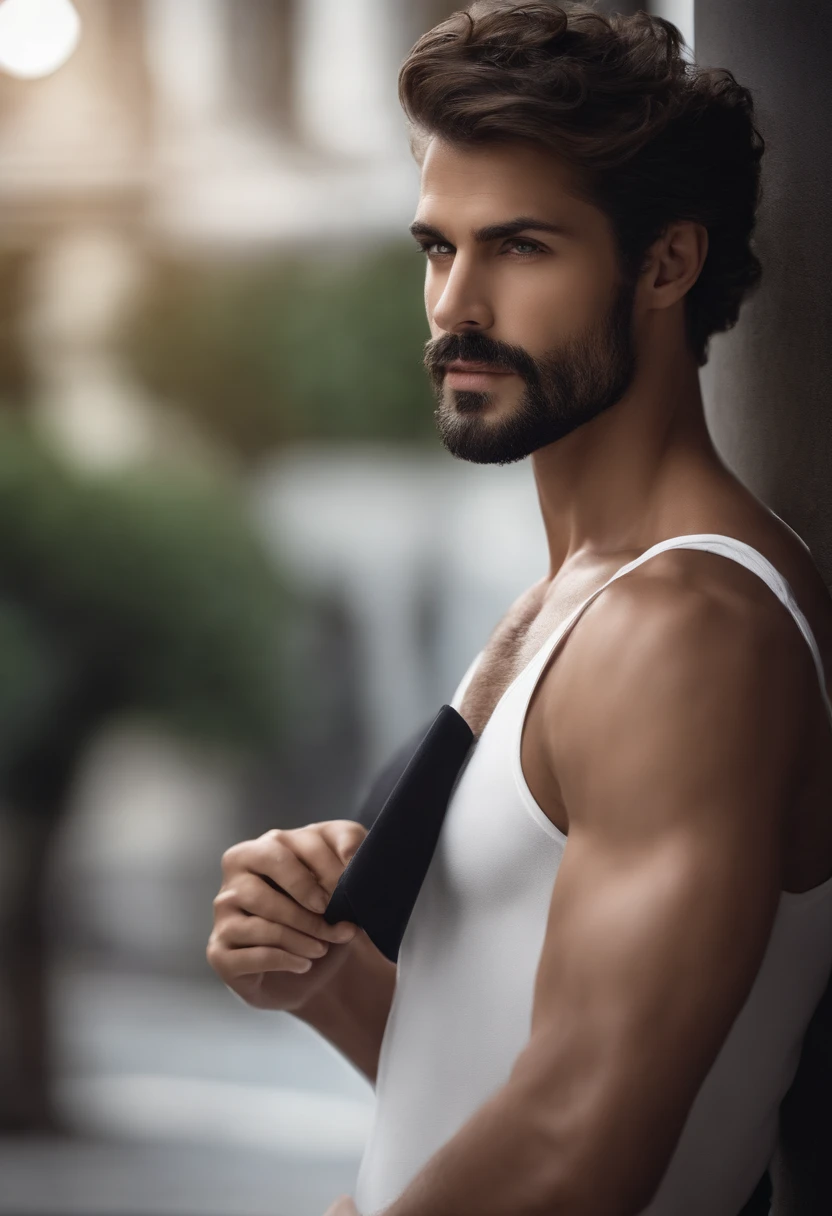 en haut、Faire un bel homme noir de 30 ans face camera, (Utilisez une barbe,) Attractive and serious look, cheveux noirs courts, Elegant and elegant, Shave Tightly Fitting in Suit and Strong Body, (highly quality, Realistic images), Dark and light black on image background, Style de film, ((premier quality, 8k, tmasterpiece), Ultra High Definition Photo, (Beautiful detailed faces, detail skin texture, Hyperdetailed body:1.1)