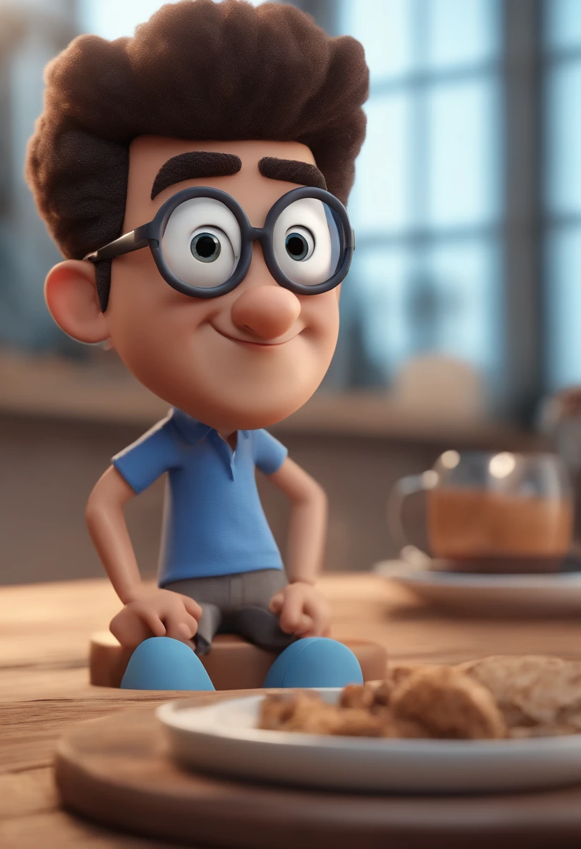 Cartoon character of a man with black glasses and a blue shirt, animation character, Caractere estilizado, animation style rendering, 3D estilizado, Arnold Maya render, 3 d render stylized, toon render keyshot, Personagem 3D, Personagem 3D, 3d rendering stylized, 3 d character render, personagem de desenho animado, Personagem de close up, Pose de personagem, (Estilo Pixar) (master part:1.2) (Bokeh) (best quality) (pele detalhada) (textura detalhada) (8k) (argila) (Cinematic lighting) (foco nítido