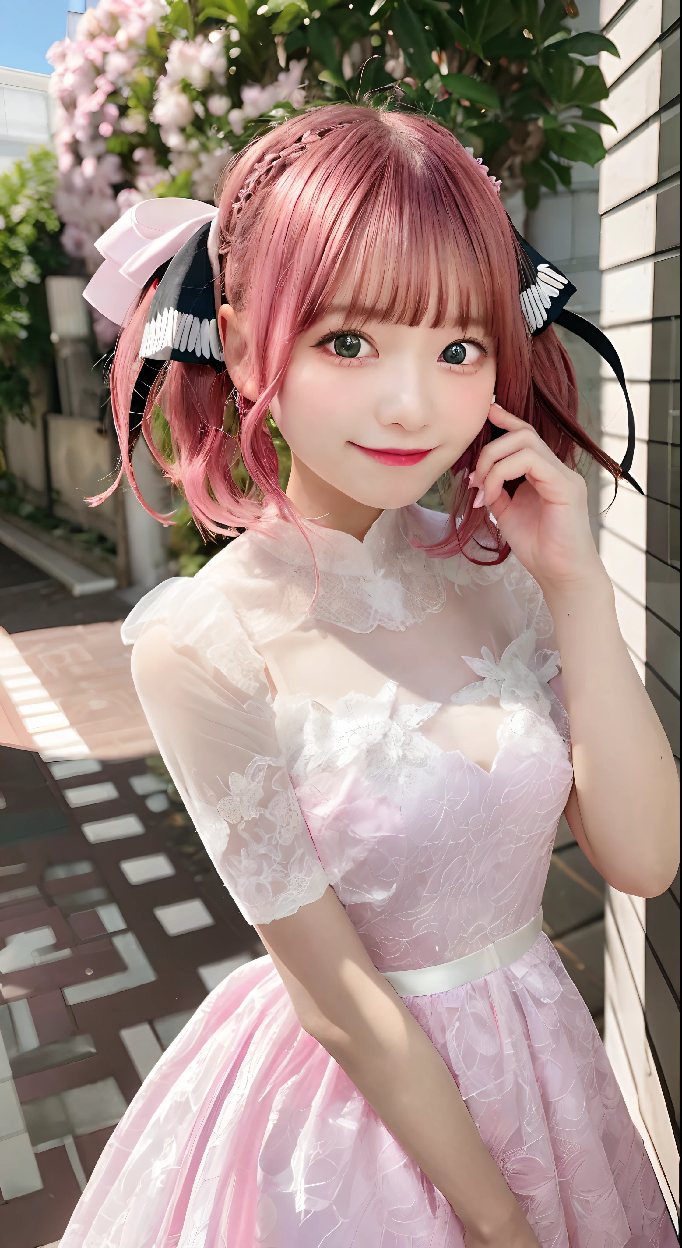 araffe girl in a pink dress posing for a picture, sakimichan hdri, sakimichan, chiho, shikamimi, sakimi chan, aya takano color style, anime girl in real life, shiori teshirogi, realistic young gravure idol, , young skinny gravure idol, lolidress