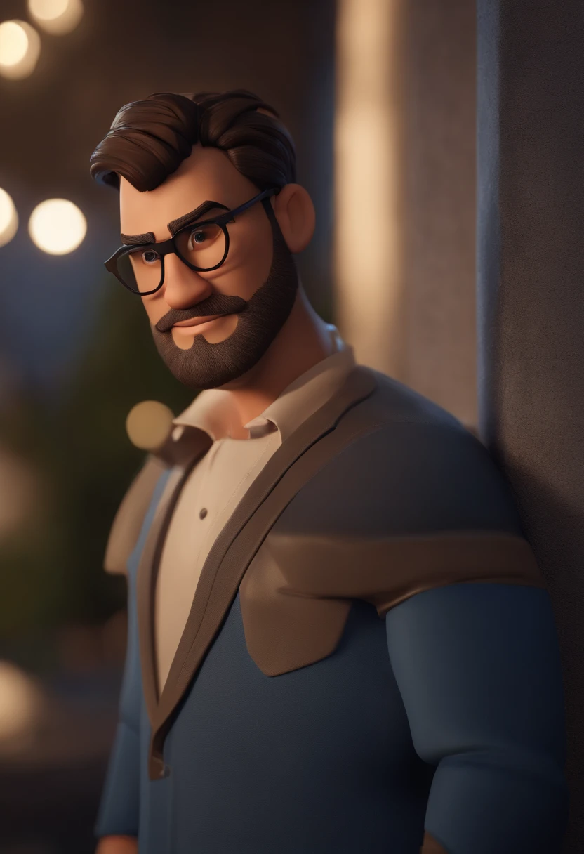 Cartoon character of a man wearing black glasses and a blue shirt, um personagem animado, Caractere estilizado, animation style rendering, 3D estilizado, Arnold Maya render, 3 d render stylized, toon render keyshot, Personagem 3D, Personagem 3D, 3d rendering stylized, 3 d character render, personagem de desenho animado, Personagem de close up, Pose de personagem,  (Estilo Pixar) (master part:1.2) (Bokeh) (best quality) (pele detalhada) (textura detalhada) (8k) (argila) (Cinematic lighting) (foco nítido