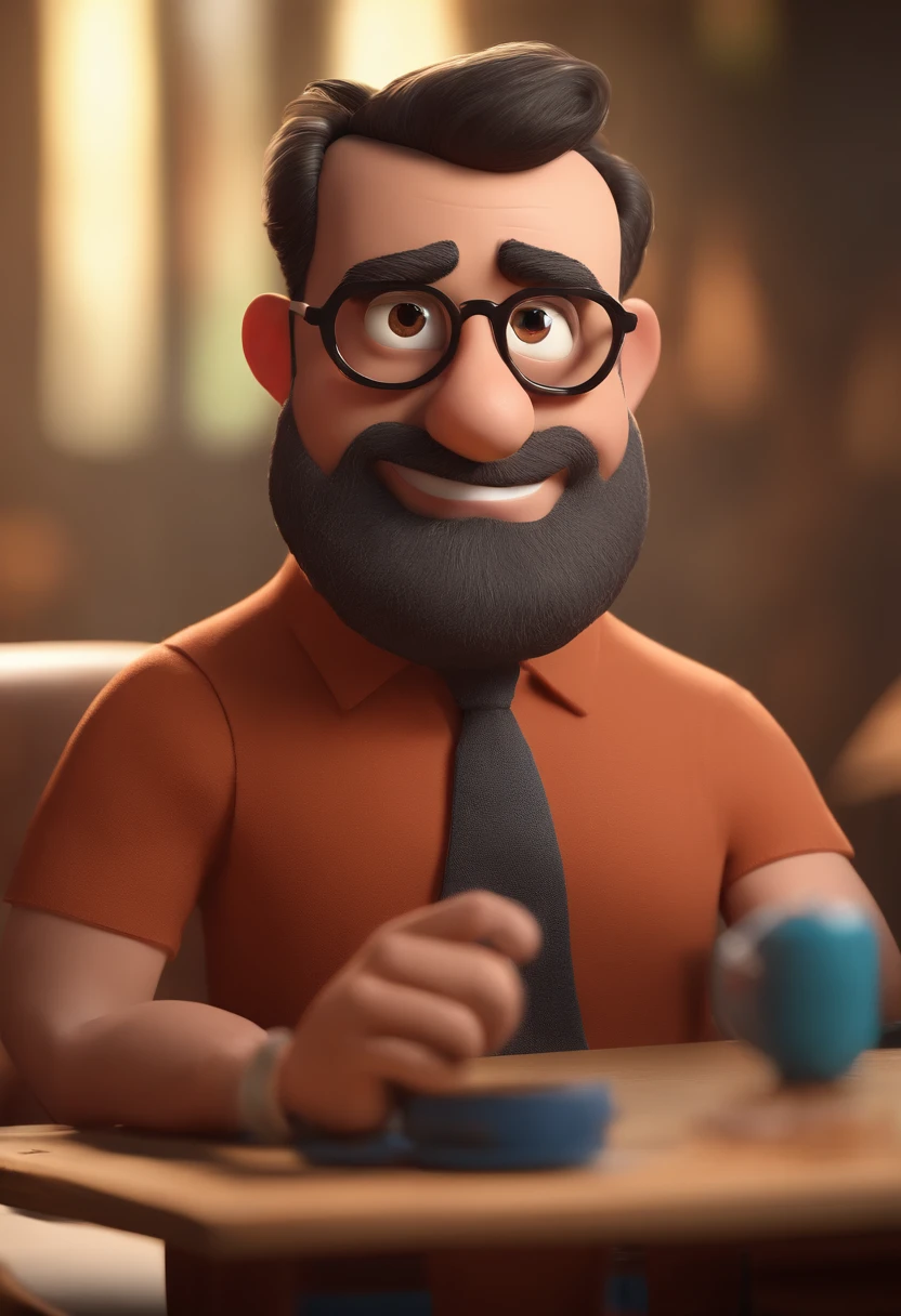 Cartoon character of a man with black glasses and a blue shirt, animation character, Caractere estilizado, animation style rendering, 3D estilizado, Arnold Maya render, 3 d render stylized, toon render keyshot, Personagem 3D, Personagem 3D, 3d rendering stylized, 3 d character render, personagem de desenho animado, Personagem de close up, Pose de personagem, (Estilo Pixar) (master part:1.2) (Bokeh) (best quality) (pele detalhada) (textura detalhada) (8k) (argila) (Cinematic lighting) (foco nítido