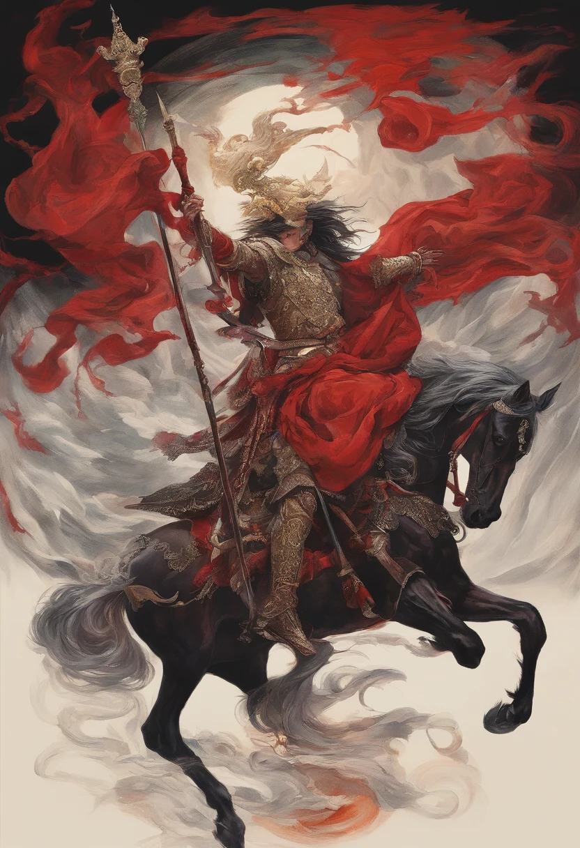 karo、deathia、Blood、cavalier、Cold weapons、religion，steed、The flag