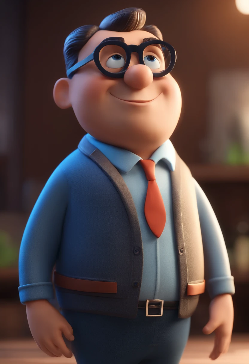 Cartoon character of a man with black glasses and a blue shirt, animation character, Caractere estilizado, animation style rendering, 3D estilizado, Arnold Maya render, 3 d render stylized, toon render keyshot, Personagem 3D, Personagem 3D, 3d rendering stylized, 3 d character render, personagem de desenho animado, Personagem de close up, Pose de personagem, (Estilo Pixar) (master part:1.2) (Bokeh) (best quality) (pele detalhada) (textura detalhada) (8k) (argila) (Cinematic lighting) (foco nítido