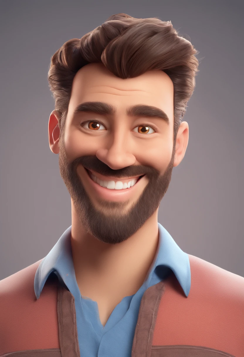 Smiling Man Illustration, sorriso insano, Homem de pele marrom com um sorriso gigante, happily smiling at the camera, sorriso atrevido, he's smiling, sorriso muito grande, Macho sorridente, foto de perfil headshot, rindo sorriso enorme, desenhando no estilo de Arte 3D, c4d, fundo de cor branco puro, estilo disney, estilo pixar render ilustracao Super Detalhe, 8k