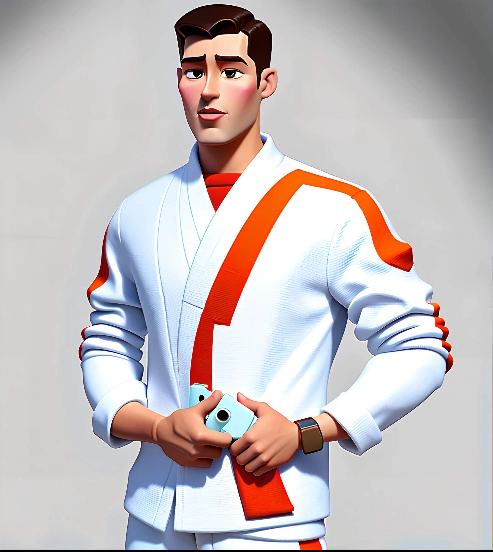 Cartoon character of a man in karate kimono , animation character, Caractere estilizado, animation style rendering, 3D estilizado, Arnold Maya render, 3 d render stylized, toon render keyshot, Personagem 3D, Personagem 3D, 3d rendering stylized, 3 d character render, personagem de desenho animado, Personagem de close up, Pose de personagem,  (Estilo Pixar) (master part:1.2) (Bokeh) (best quality) (pele detalhada) (textura detalhada) (8k) (argila) (Cinematic lighting) (foco nítido