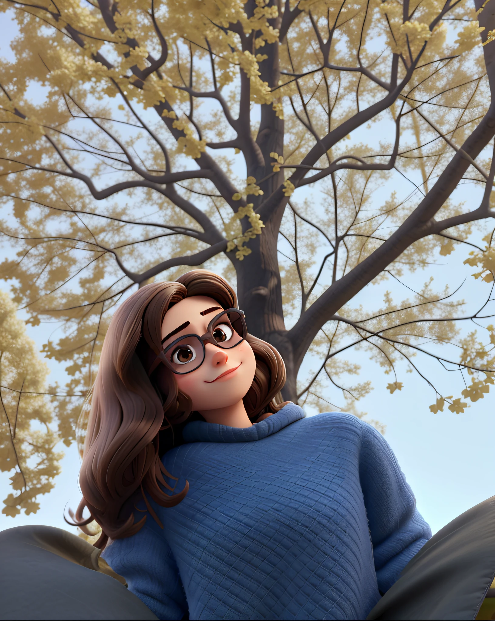 A brunette woman who is wearing sunglasses, disney pixar style, high quality, best quality