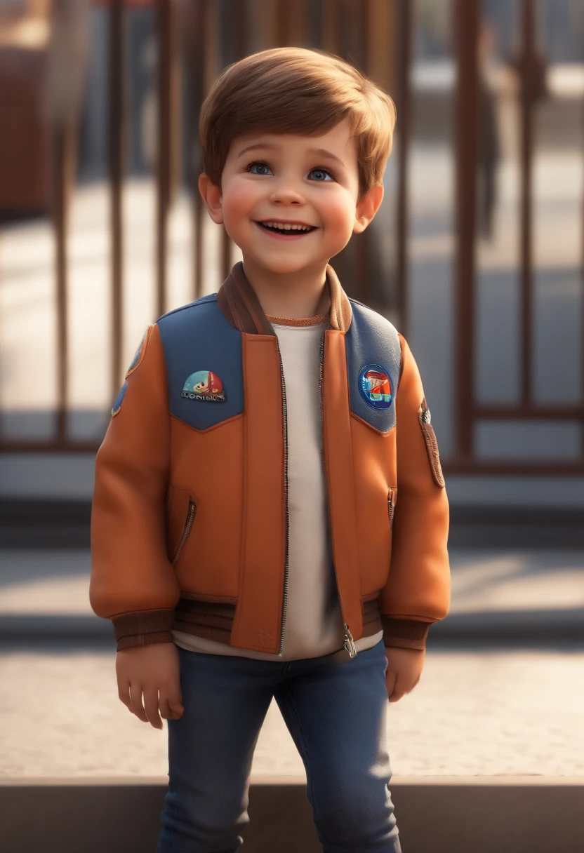 a happy cute standing short hair, vestindo uma fantasia espacial, , fundo branco, barnet, Tom, Estilo Pixar, ....3d, desenhos animados, rosto detalhado, asymmetrical 16k
