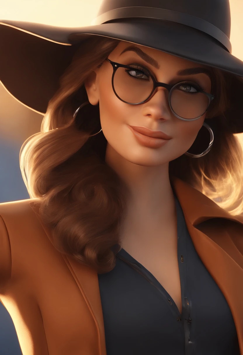 Personagem de desenho animado de uma jovem mulher, branca, with black eyeglasses, cabelo longo ondulado marrom escuro e uma camisa preta com a logo da Marvel, animation character, Caractere estilizado, animation style rendering, 3D estilizado, Arnold Maya render, 3 d render stylized, toon render keyshot, Personagem 3D, Personagem 3D, 3d rendering stylized, 3 d character render, personagem de desenho animado, Personagem de close up, Pose de personagem,  (Estilo Pixar) (master part:1.2) (Bokeh) (best quality) (pele detalhada) (textura detalhada) (8k) (argila) (Cinematic lighting) (foco nítido)