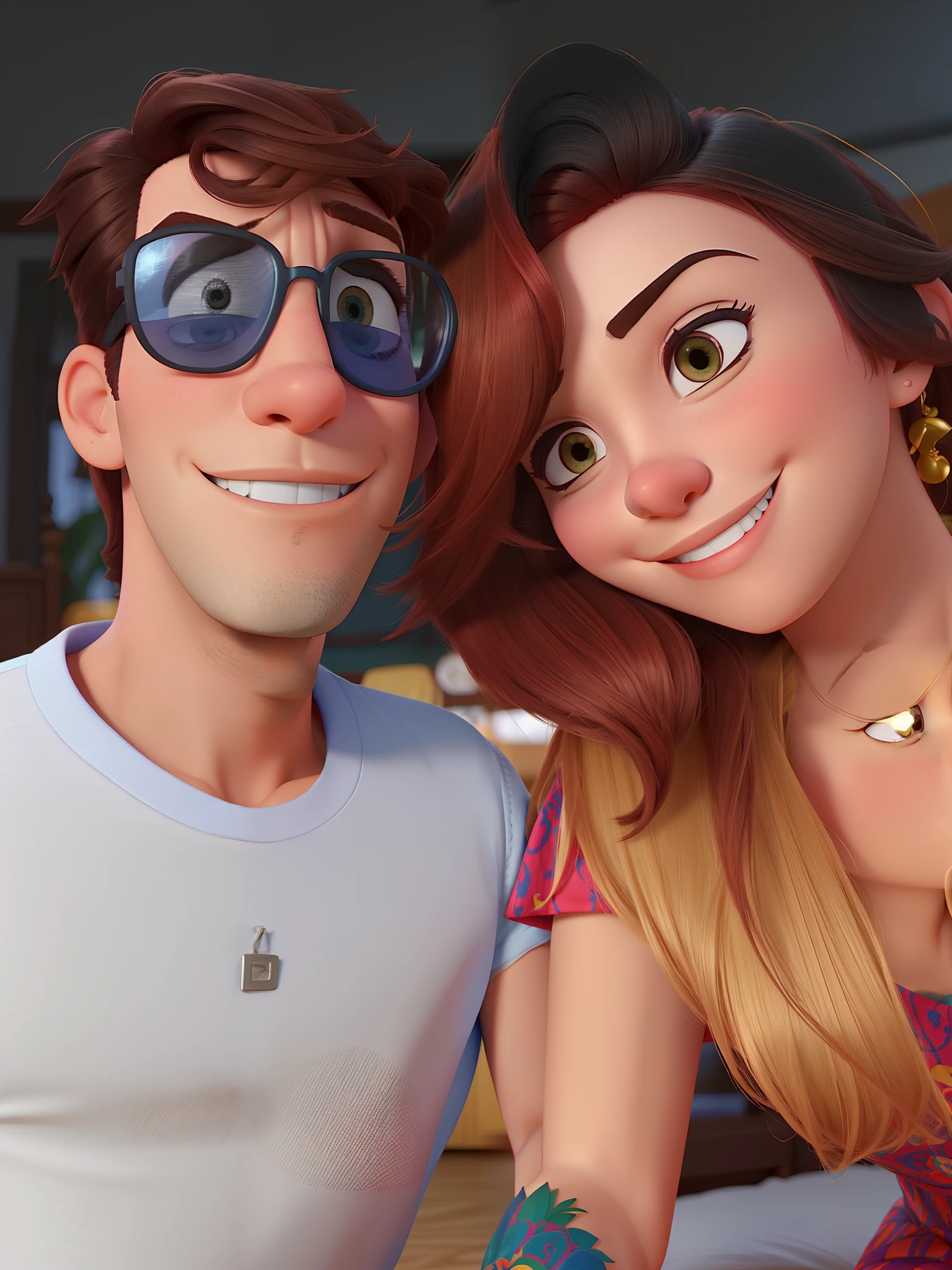 Estilo pixar, highes definition, por do sol ao fundo, olhos castanhos