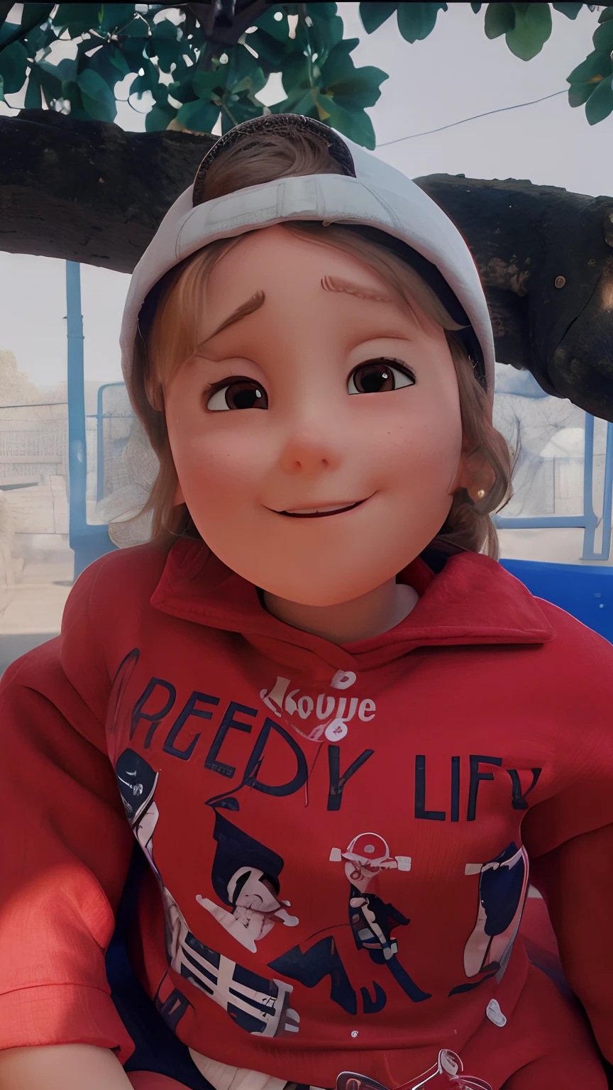Girl in white cap and red pixar style blouse