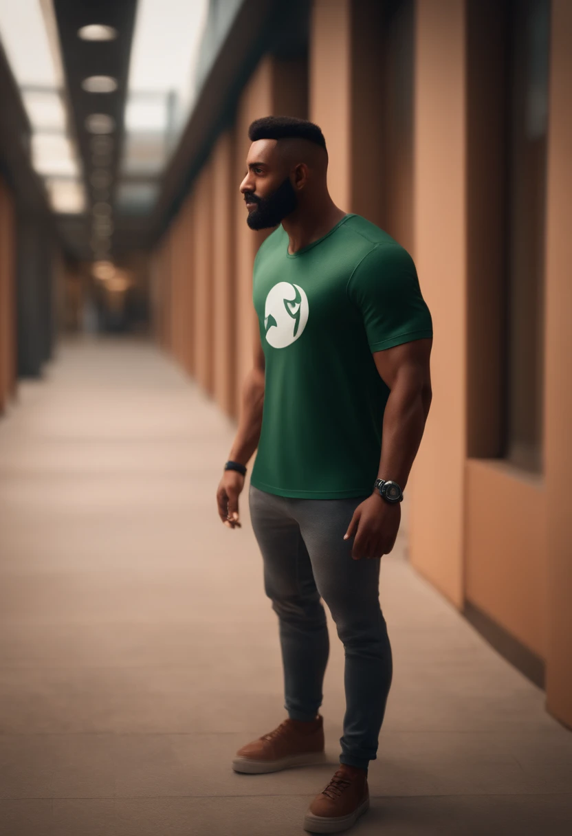 personagem dos desenhos animados de um homem de camiseta regata preta, cabelo cacheado volumoso castanho, olhos castanhos, barba castanha, In the hallway of a building with natural light, animation character, Caractere estilizado, animation style rendering, 3D estilizado, imagem no estilo Disney Pixar(Estilo Pixar) (master part:1.2) (Bokeh) (best quality) (pele detalhada) (textura detalhada) (8k) (argila) (Cinematic lighting) (foco nítido