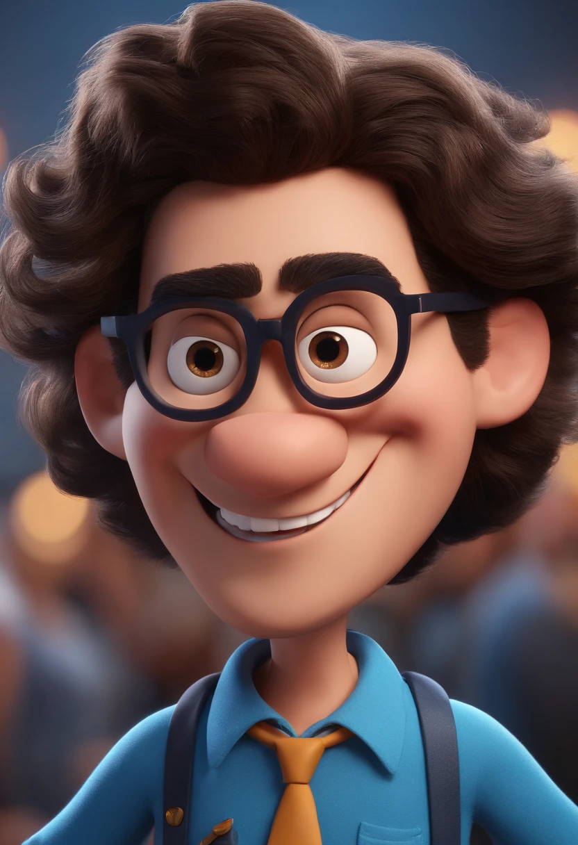 Cartoon character of a man with black glasses and a blue shirt, animation character, Caractere estilizado, animation style rendering, 3D estilizado, Arnold Maya render, 3 d render stylized, toon render keyshot, Personagem 3D, Personagem 3D, 3d rendering stylized, 3 d character render, personagem de desenho animado, Personagem de close up, Pose de personagem,  (Estilo Pixar) (master part:1.2) (Bokeh) (best quality) (pele detalhada) (textura detalhada) (8k) (argila) (Cinematic lighting) (foco nítido