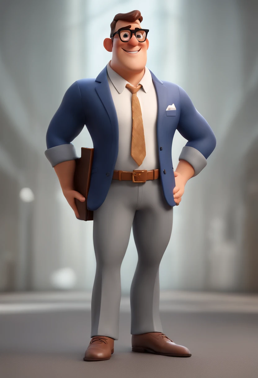 Cartoon character of a man with black glasses and a white shirt, gravata vermelha, grey dress pants, holding a Bible in his right hand, animation character, Caractere estilizado, animation style rendering, 3D estilizado, 3 d render stylized, toon render keyshot, Personagem 3D, Personagem 3D, 3d rendering stylized, 3 d character render, personagem de desenho animado, Personagem de close up, Pose de personagem, (Estilo Pixar) (master part:1.2) (Bokeh) (best quality) (pele detalhada) (textura detalhada) (8k) (argila) (Cinematic lighting) (foco nítido