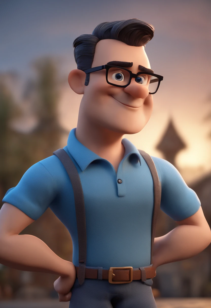 Cartoon character of a man with black glasses and a blue shirt, animation character, Caractere estilizado, animation style rendering, 3D estilizado, Arnold Maya render, 3 d render stylized, toon render keyshot, Personagem 3D, Personagem 3D, 3d rendering stylized, 3 d character render, personagem de desenho animado, Personagem de close up, Pose de personagem, (Estilo Pixar) (master part:1.2) (Bokeh) (best quality) (pele detalhada) (textura detalhada) (8k) (argila) (Cinematic lighting) (foco nítido