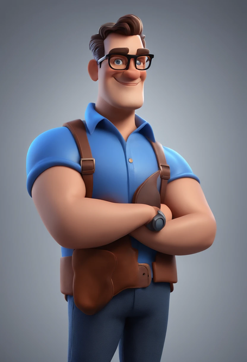 Cartoon character of a man with black glasses and a blue shirt, animation character, Caractere estilizado, animation style rendering, 3D estilizado, Arnold Maya render, 3 d render stylized, toon render keyshot, Personagem 3D, Personagem 3D, 3d rendering stylized, 3 d character render, personagem de desenho animado, Personagem de close up, Pose de personagem, (Estilo Pixar) (master part:1.2) (Bokeh) (best quality) (pele detalhada) (textura detalhada) (8k) (argila) (Cinematic lighting) (foco nítido