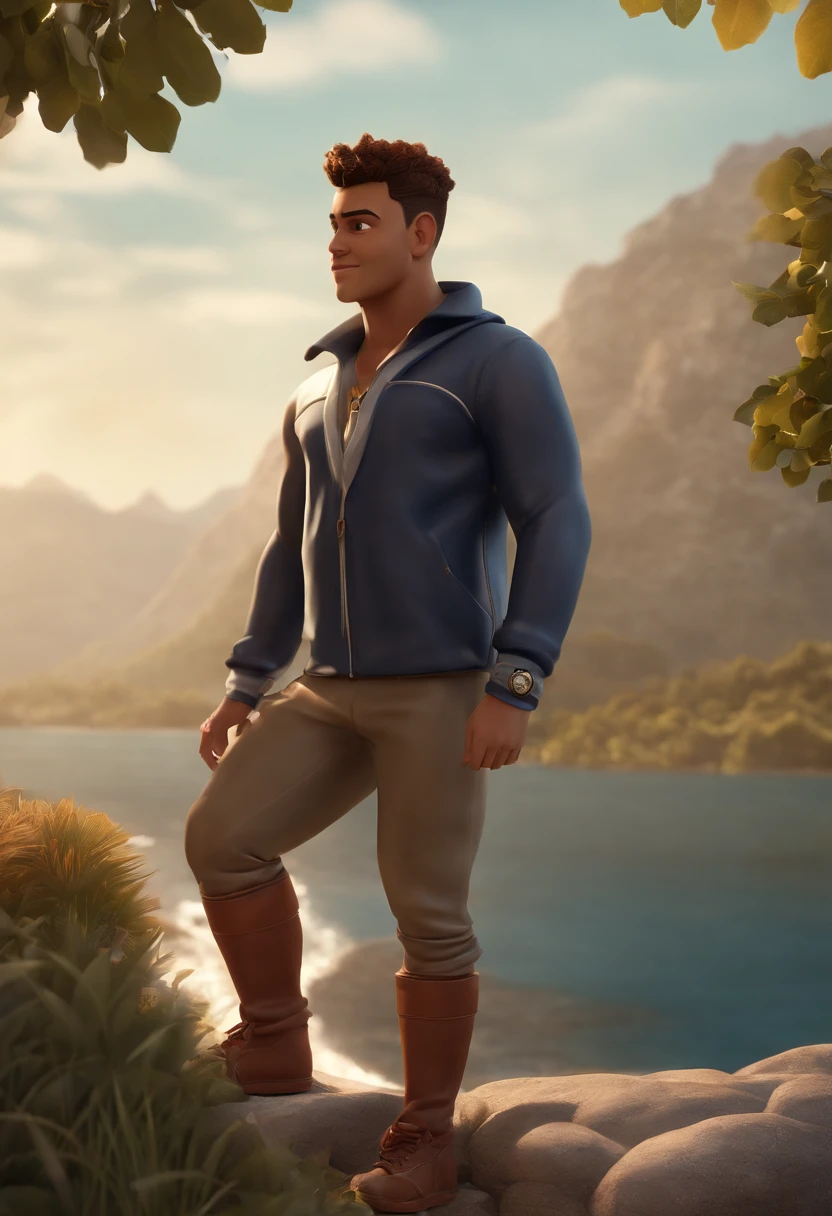 Personagem de desenho animado de um homem ao redor dos 20 anos, brasileiro, pele morena, Short hair with a gradient topknot on the sides, roupa esportiva de inverno, um personagem animado, Caractere estilizado, animation style rendering, 3D estilizado, Arnold Maya render, 3 d render stylized, toon render keyshot, Personagem 3D, Personagem 3D, 3d rendering stylized, 3 d character render, personagem de desenho animado, Personagem de close up, Pose de personagem, (Estilo Pixar) (master part:1.2) (Bokeh) (melhor qualidade) (pele detalhada) (textura detalhada) (8k) (argila) (Cinematic lighting) (paisagem montanhosa com neve), ( Rodri Hernandez, victor maristane, andres rios, Jose Miguel Romano Francisca, mateus 9 5 , Eloy Morales, Alex, Khyzyl Saleem, Joel Torres)