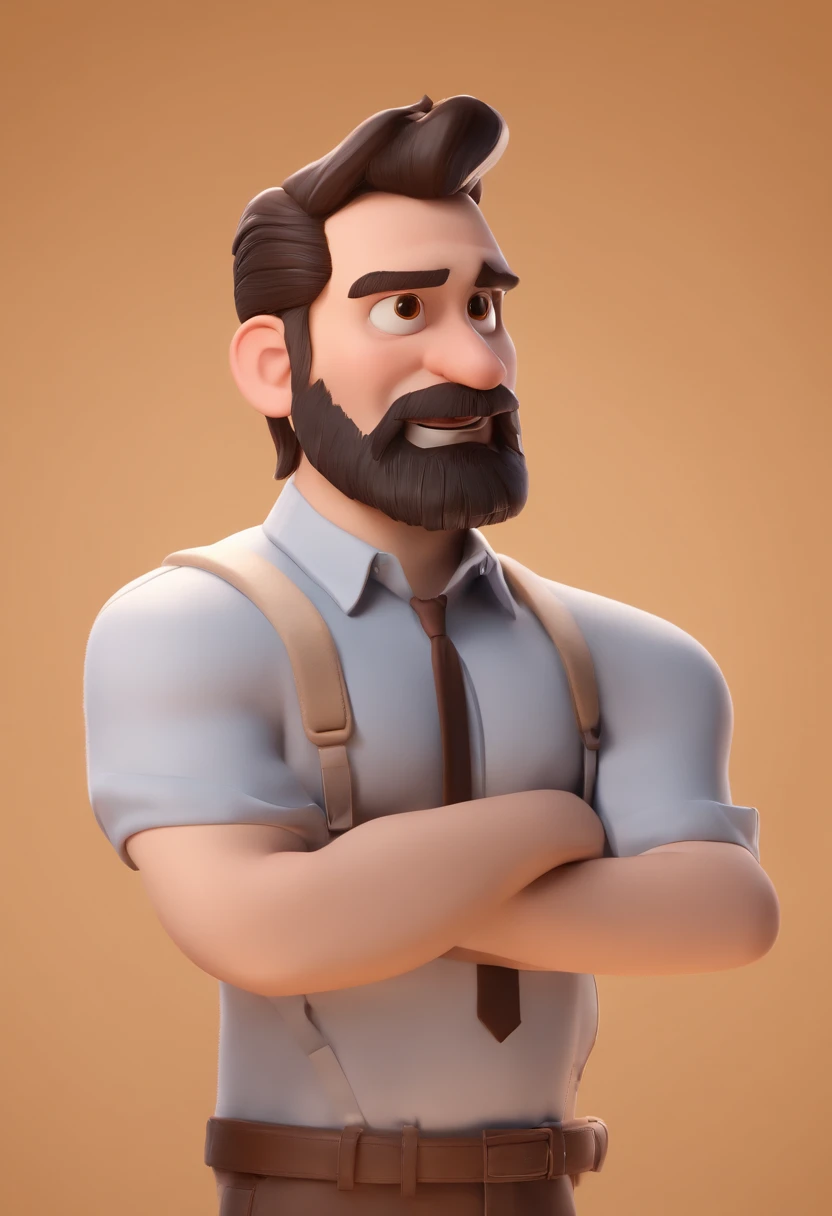Estilo Pixar: Brown Eyes Combone Man On Head 42 Years Old With Short Dark Brown Beard