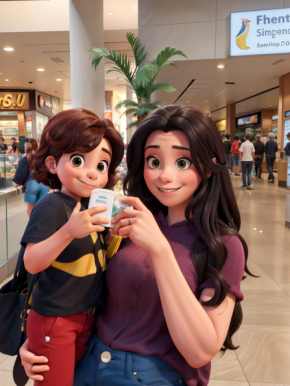 there is a woman and a child that are posing for a picture, em um shopping, with a kid, em um shopping, Alanis Guillen, In Sao Paulo, 3 5 year brazilian mother, by Almeida Júnior, aparecer em um shopping center, foto do perfil, Ekaterina, Postagem 4k, 4 k post